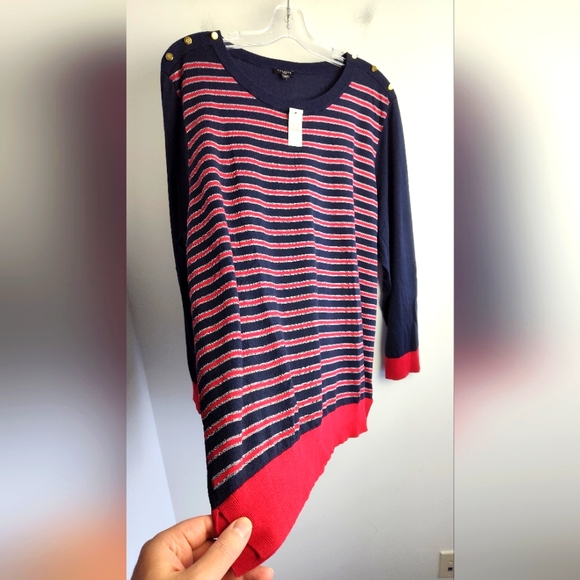 NWT Talbots Metallic Striped Sweater Knit cotton gold buttons navy 3X Plus size - Picture 8 of 14